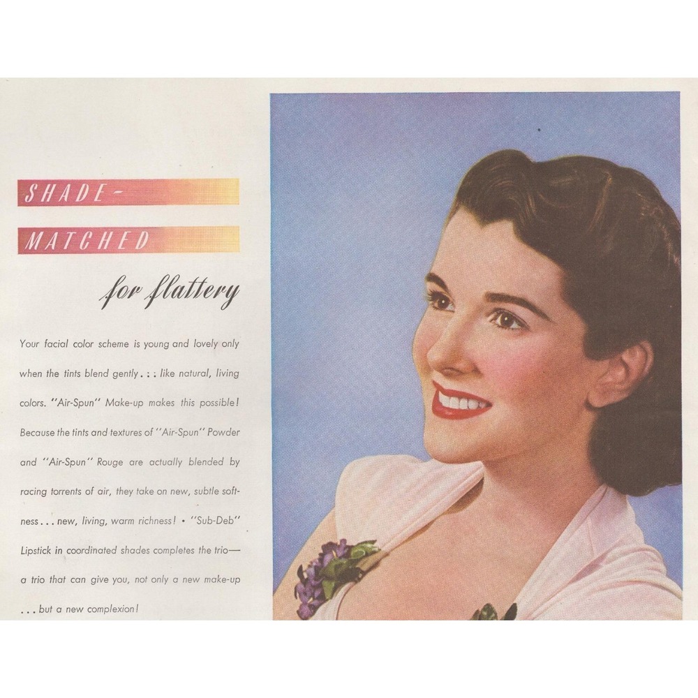 Vintage 1941 Coty Air-Spun Makeup Print Ad Glamour Woman Mid Century Decor